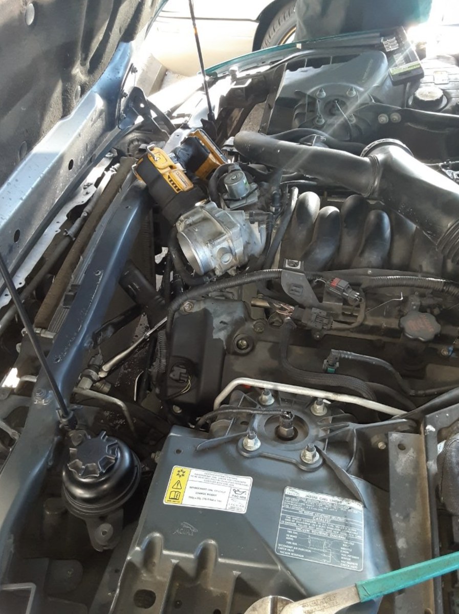 Tools staged over an engine bay at a Chattanooga service visit